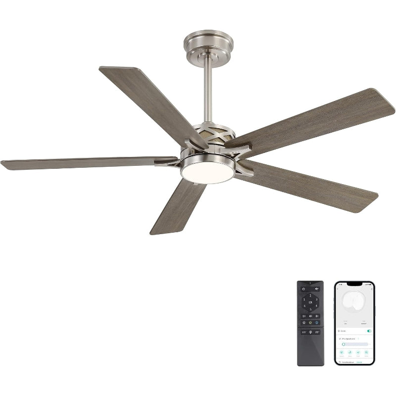 60" Nickel Grey Smart Ceiling Fan with Light