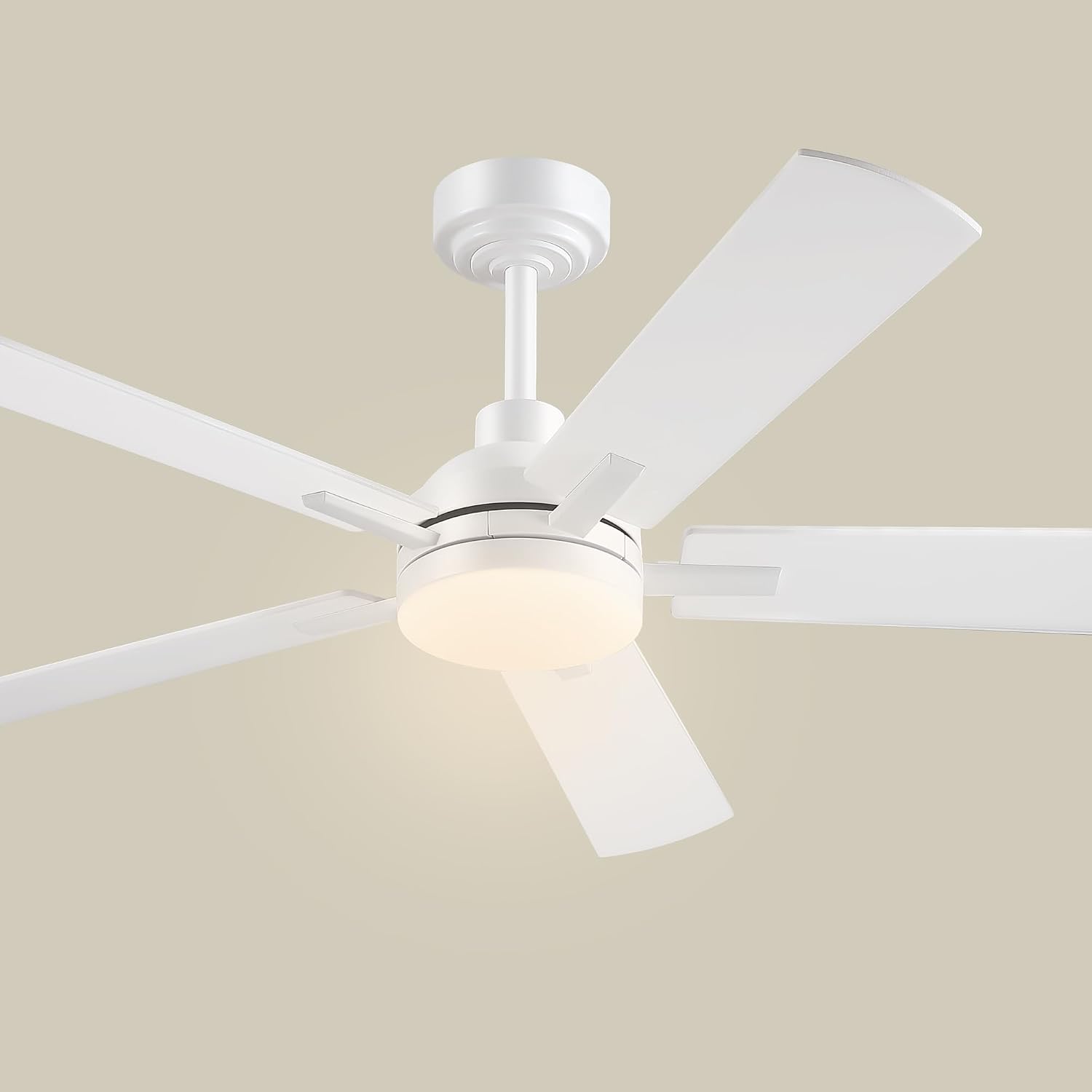 52" White Smart Low Profile Ceiling Fan with Light