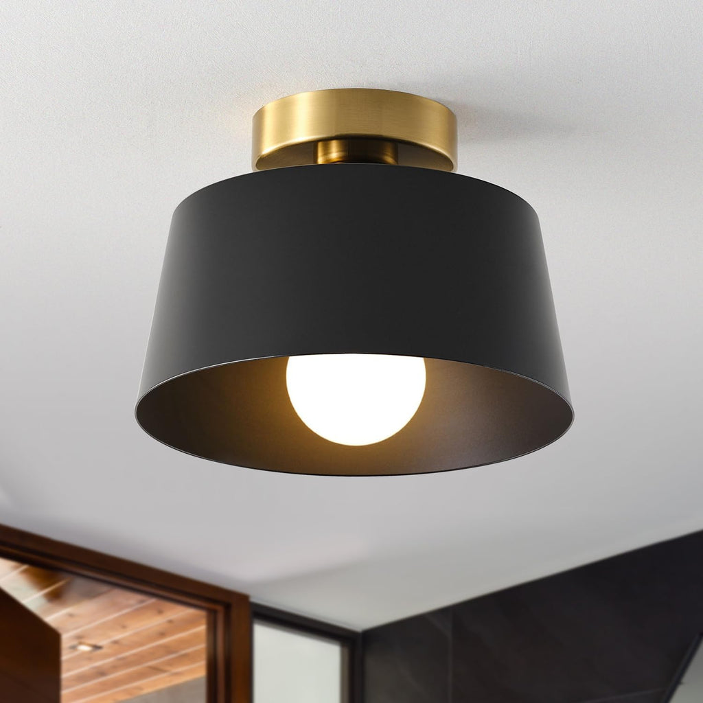 10" Black Semi Flush Ceiling Light Gold Plate