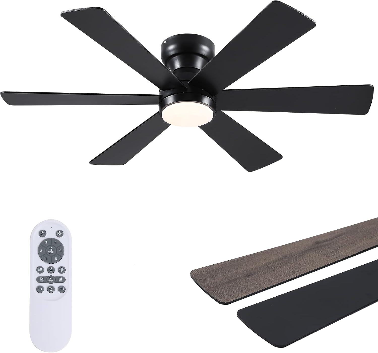 46" Black Low Profile Ceiling Fan with Light & Remote