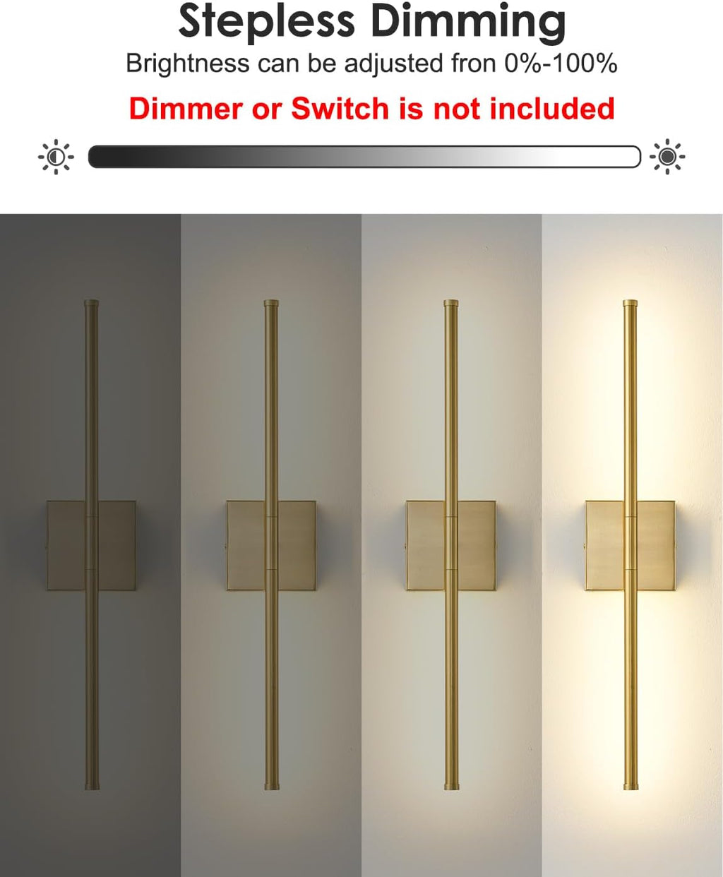 Set of 2, 24.4" Brushed Brass Wall Sconces