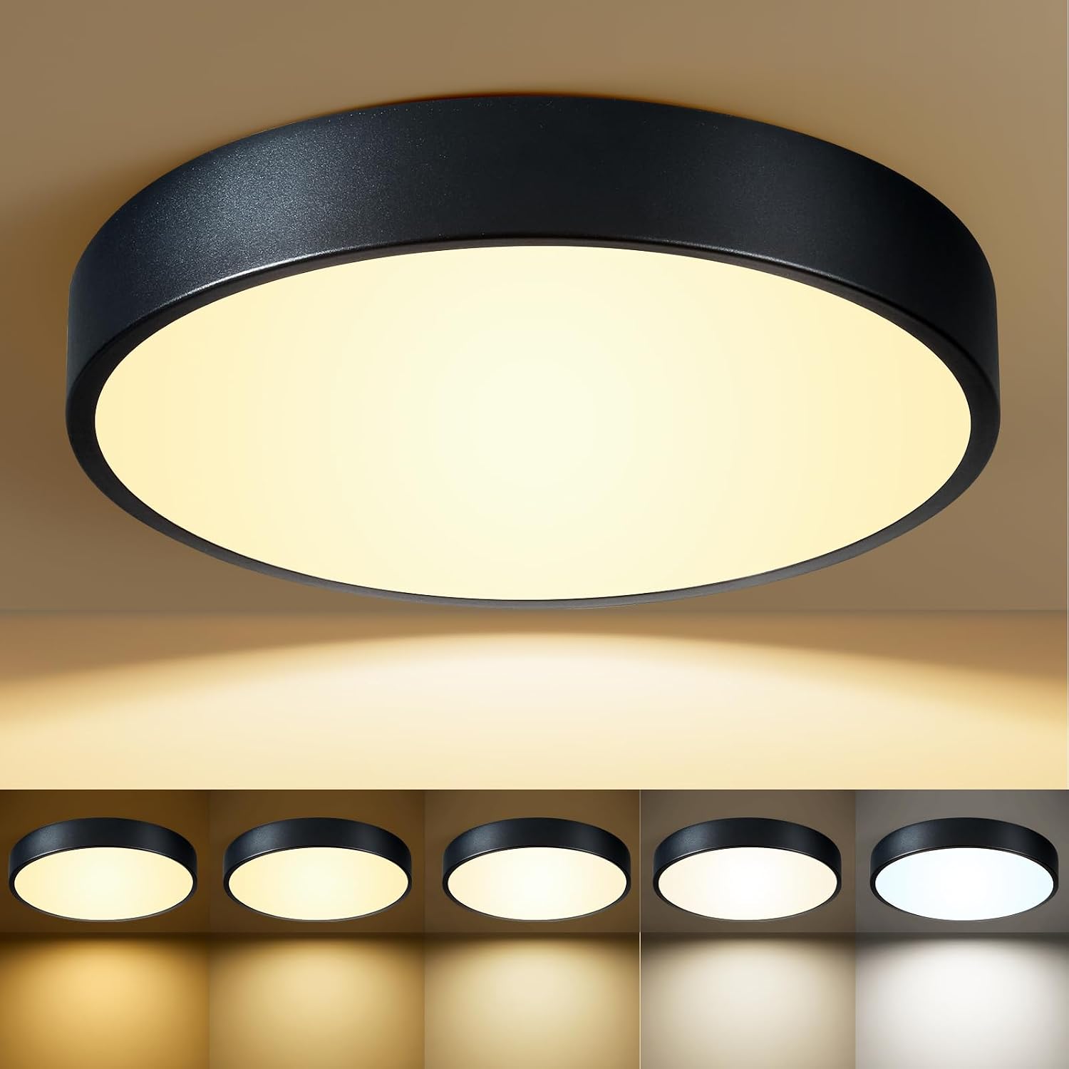 12" Black 5CCT Dimmable LED Flush Light
