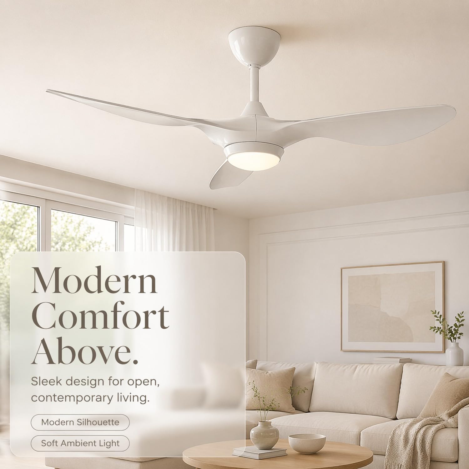 52" White 3-Blade Smart Ceiling Fan with Light