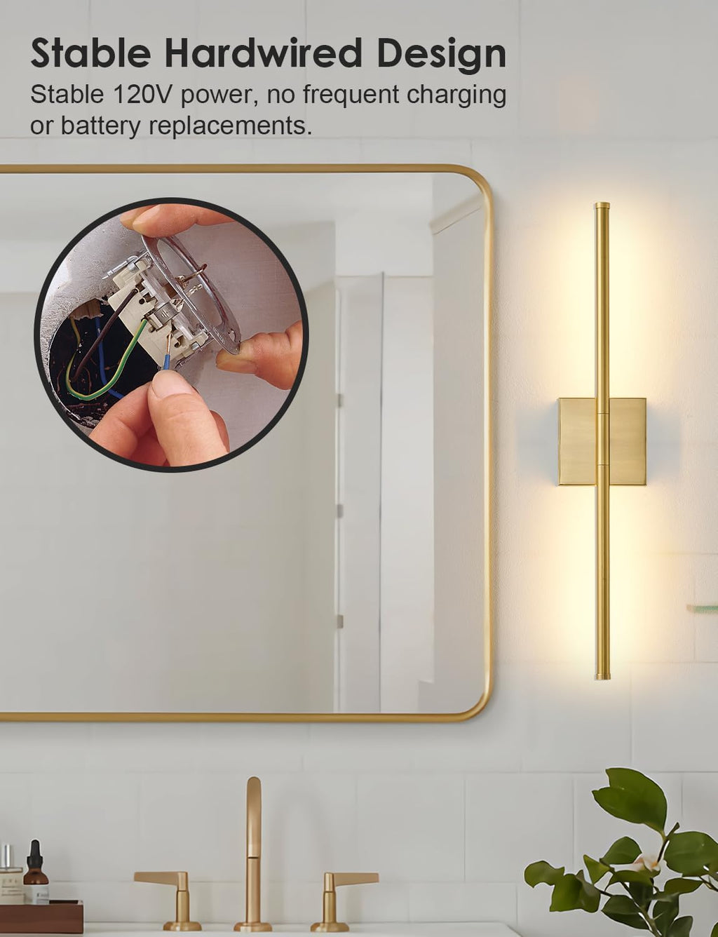 Set of 2, 24.4" Brushed Brass Wall Sconces
