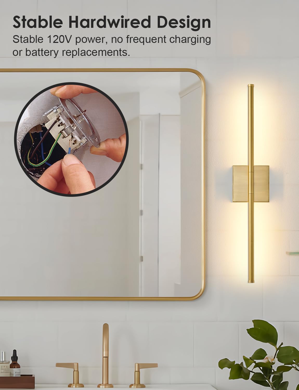 Set of 2, 24.4" Brushed Brass Wall Sconces