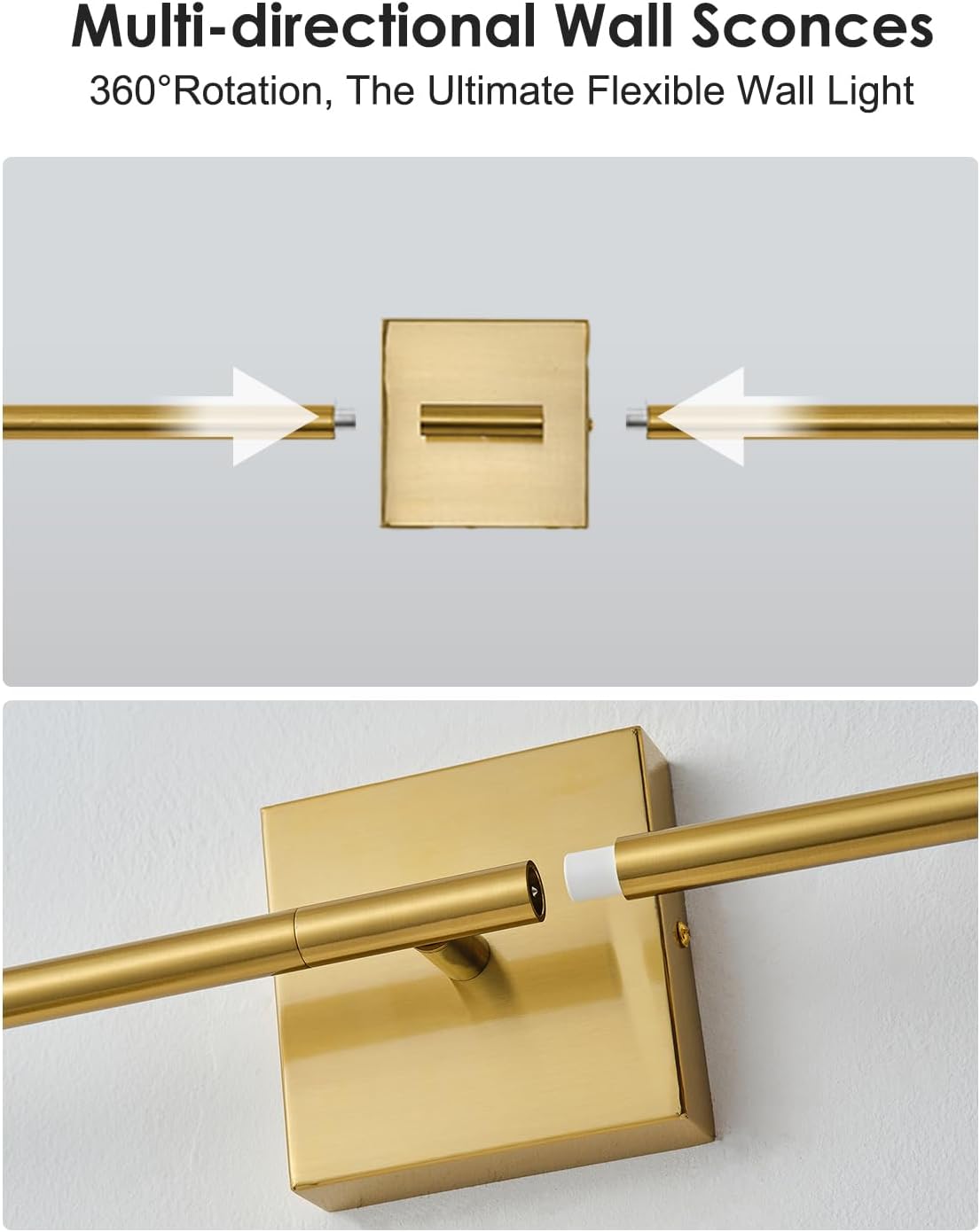 Set of 2, 24.4" Brushed Brass Wall Sconces
