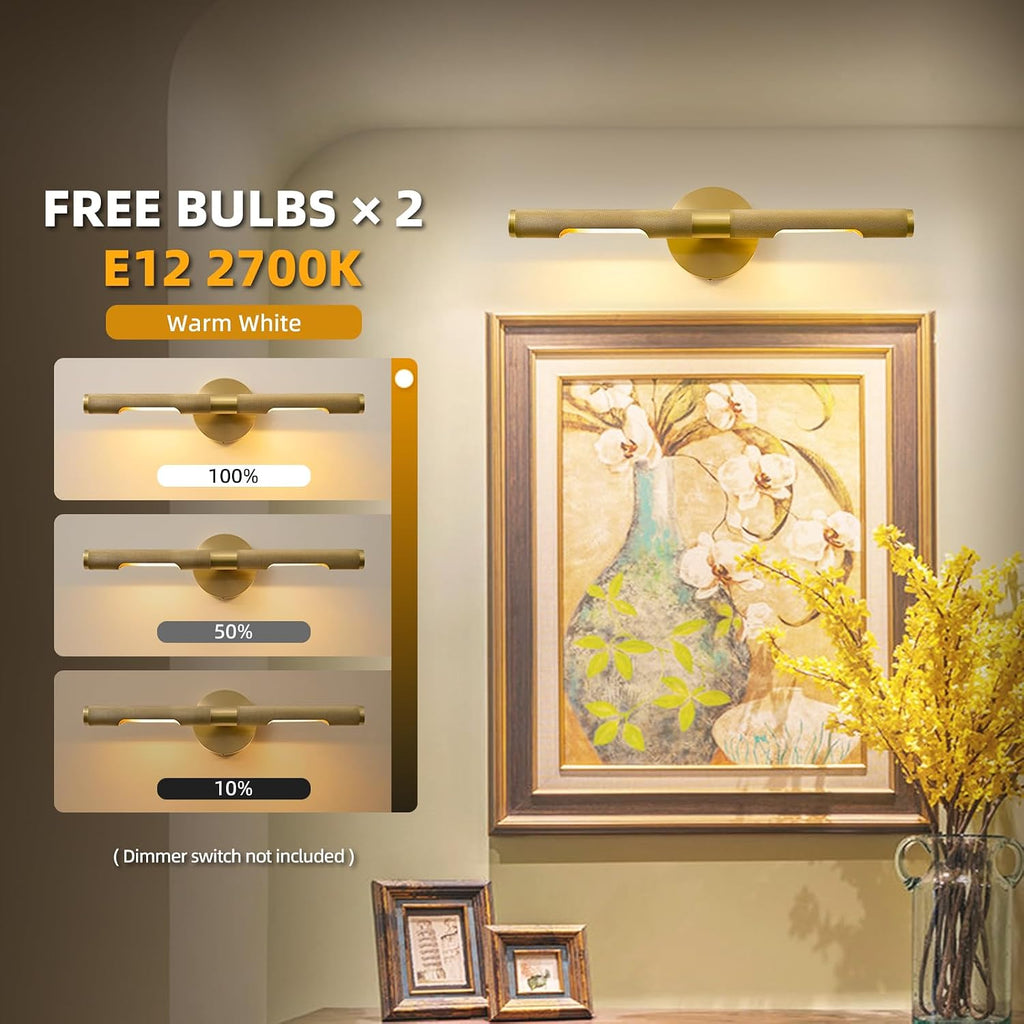 19" Dimmable Gold Brass Museum Picture Light