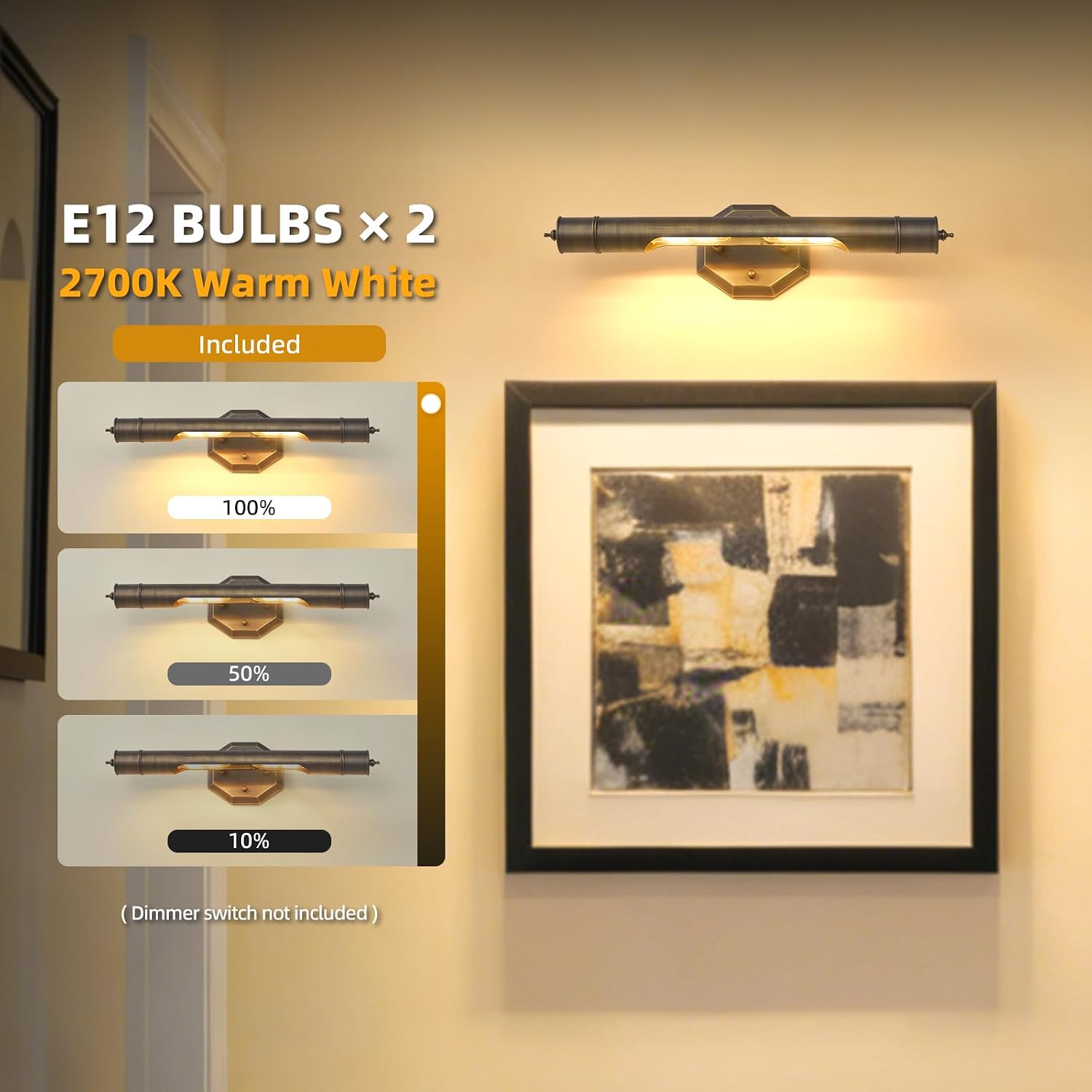 19" Bronze Vintage Hardwired Picture Light