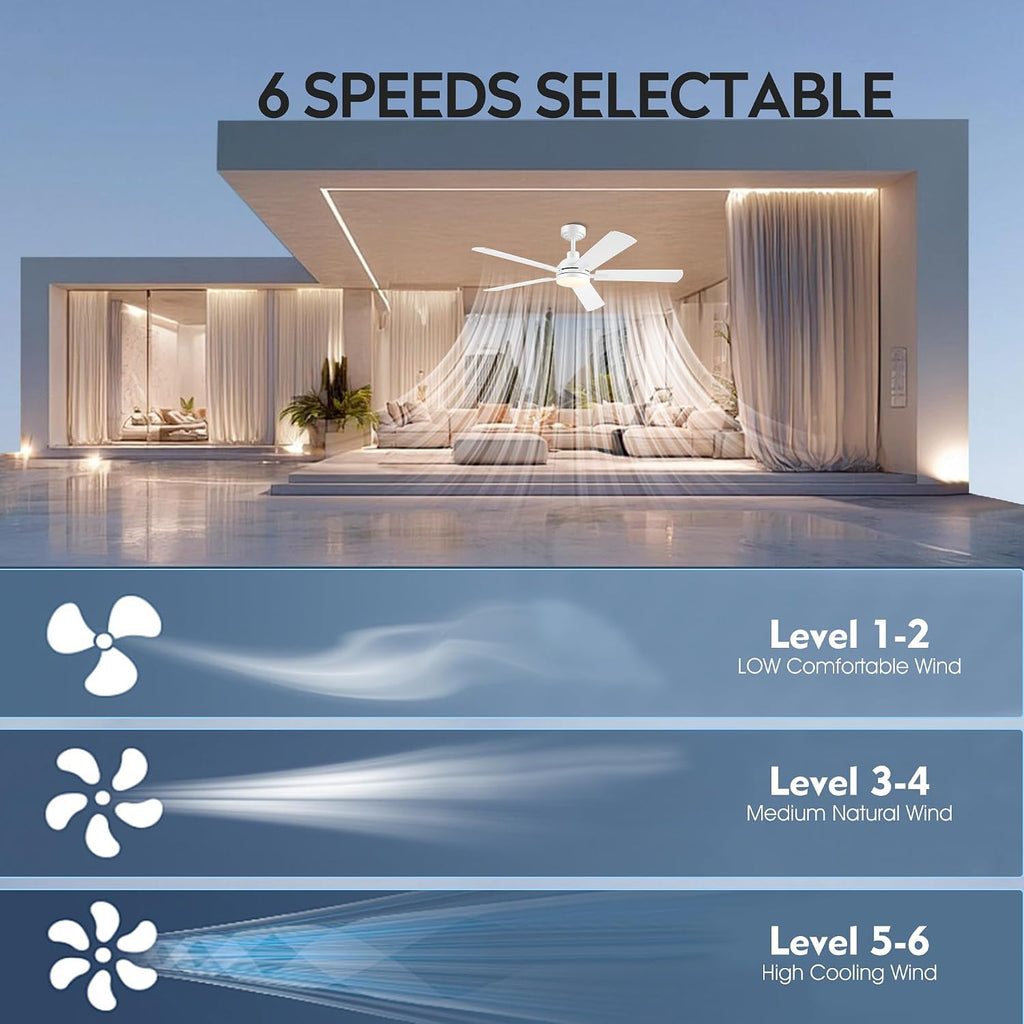 52" White Smart Low Profile Ceiling Fan with Light