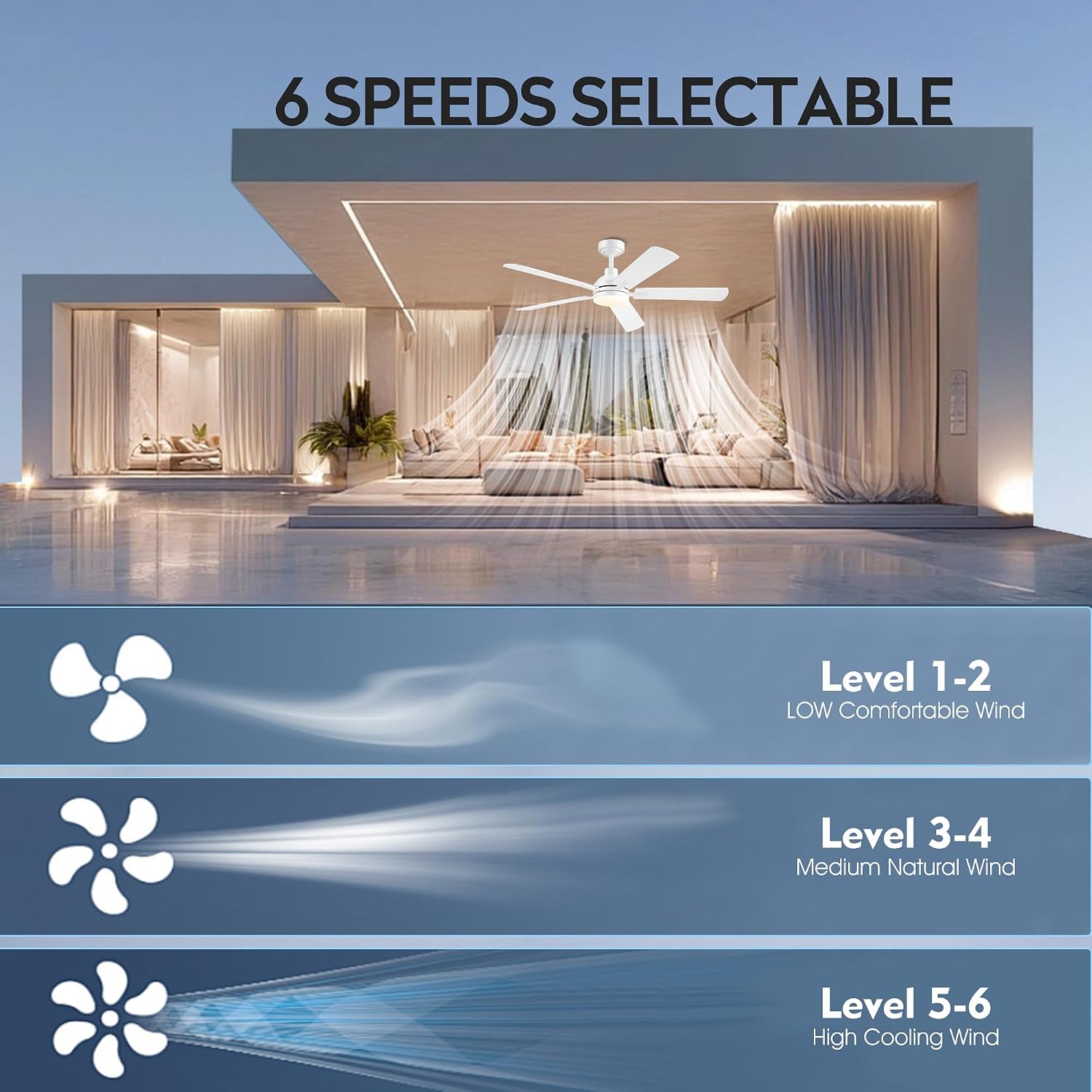 52" White Smart Low Profile Ceiling Fan with Light