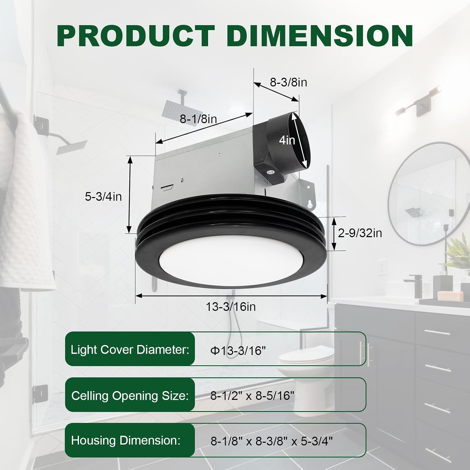 80CFM Bathroom Fan Light Matte Black