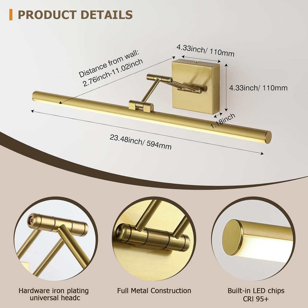 23.39" Brass Hard-Wired Gallery Picture Light