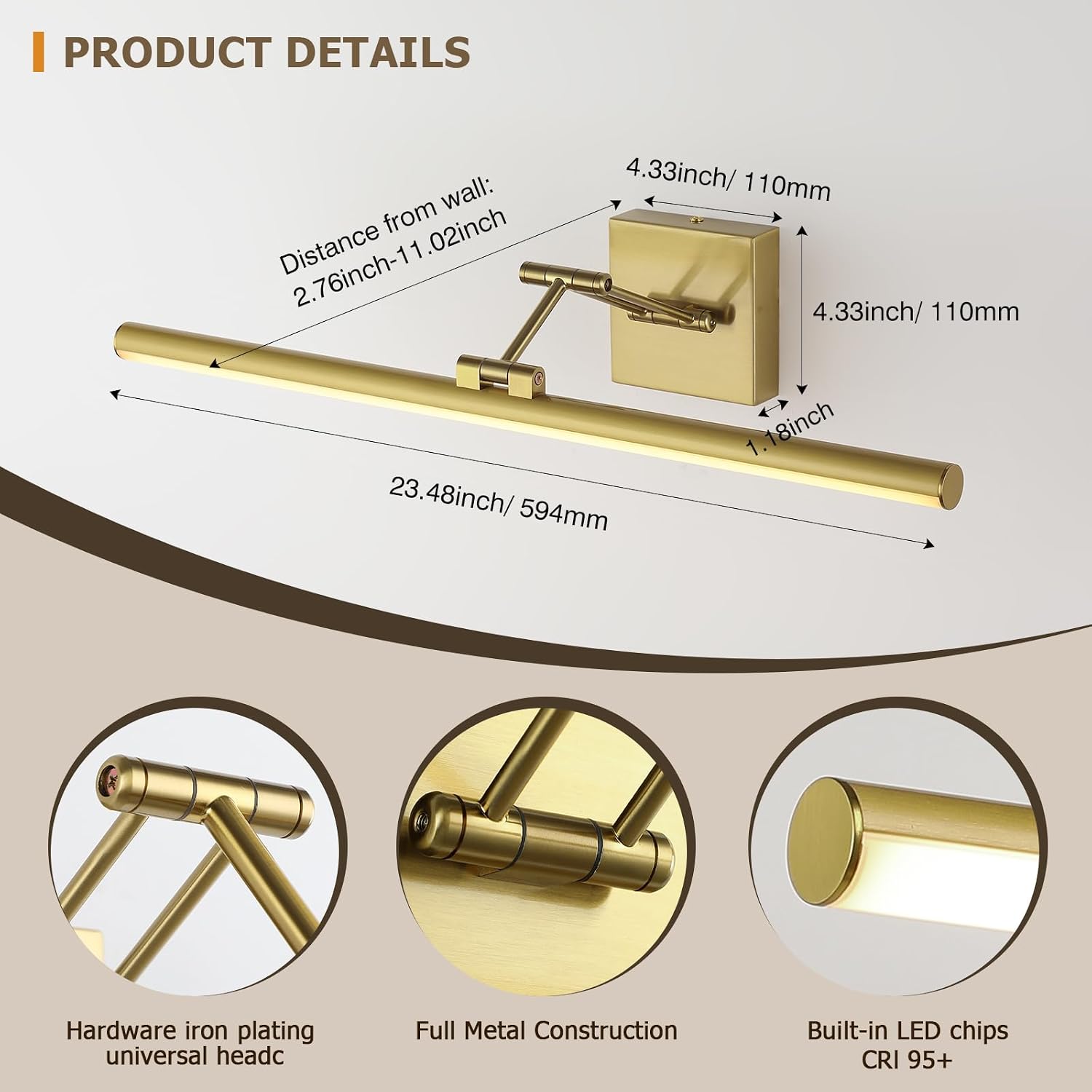 23.39" Brass Hard-Wired Gallery Picture Light