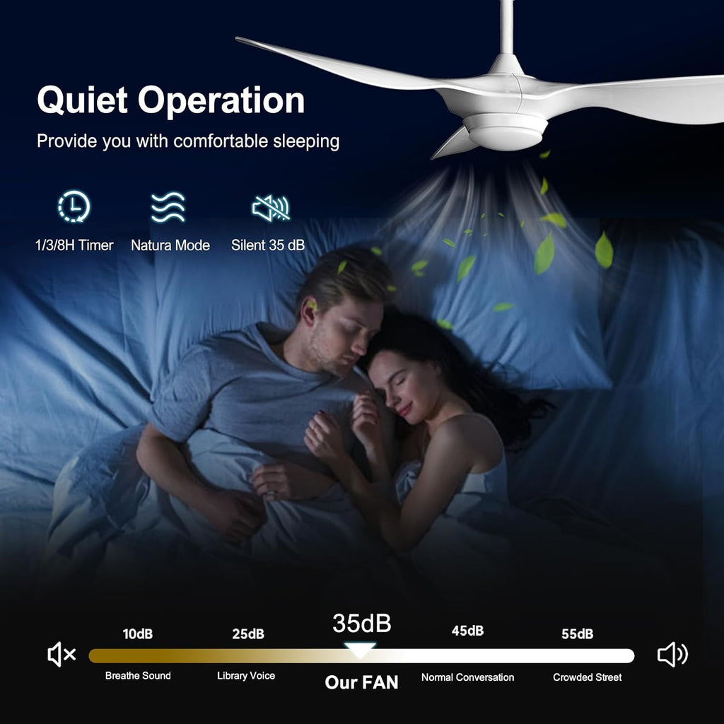 52" White 3-Blade Smart Ceiling Fan with Light