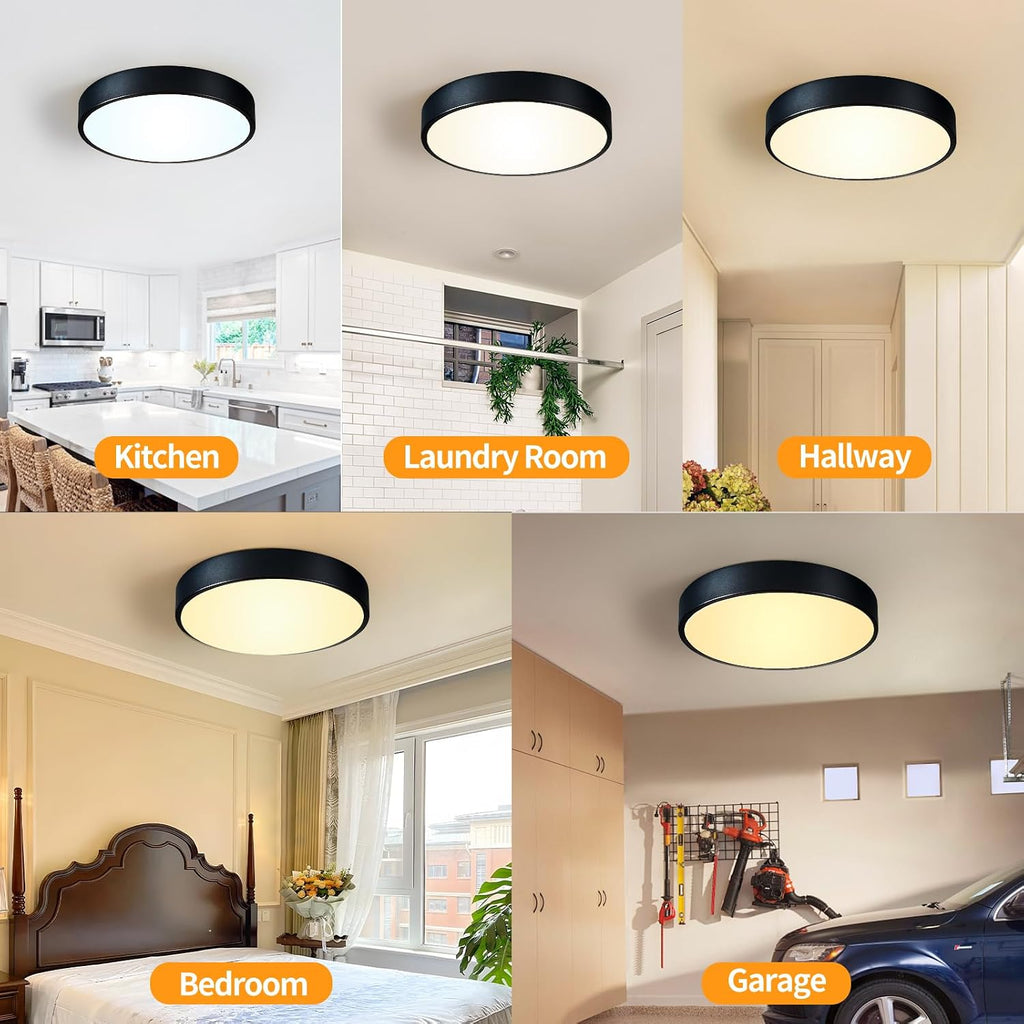 12" Black 5CCT Dimmable LED Flush Light