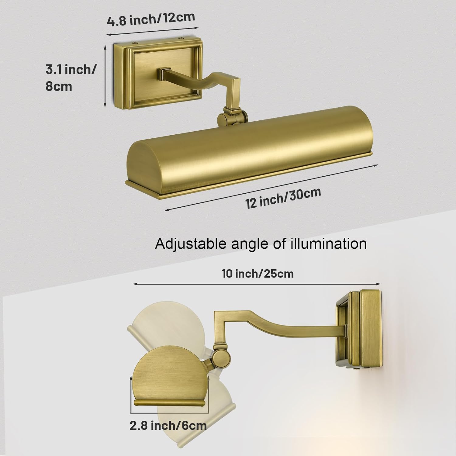 12" Brass Hardwired Gallery Picture Light