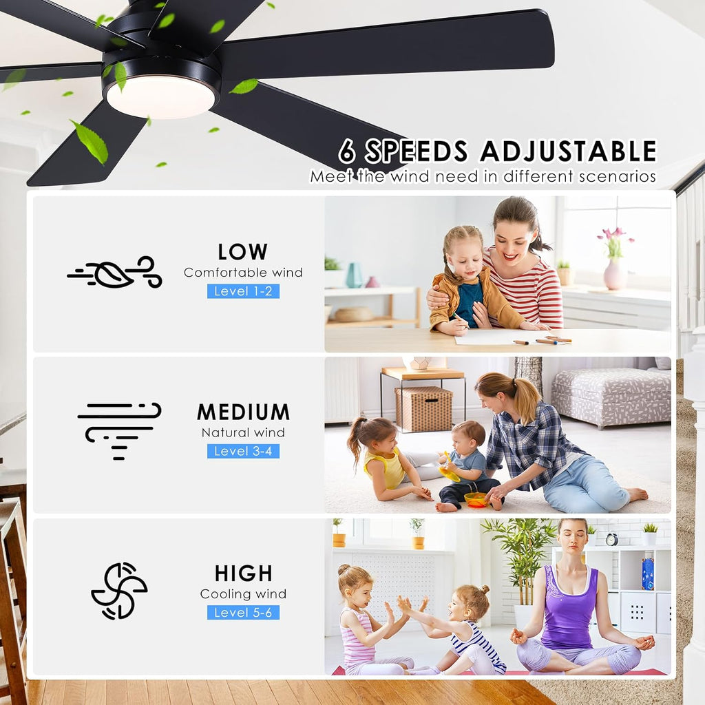 46" Black Low Profile Ceiling Fan with Light & Remote