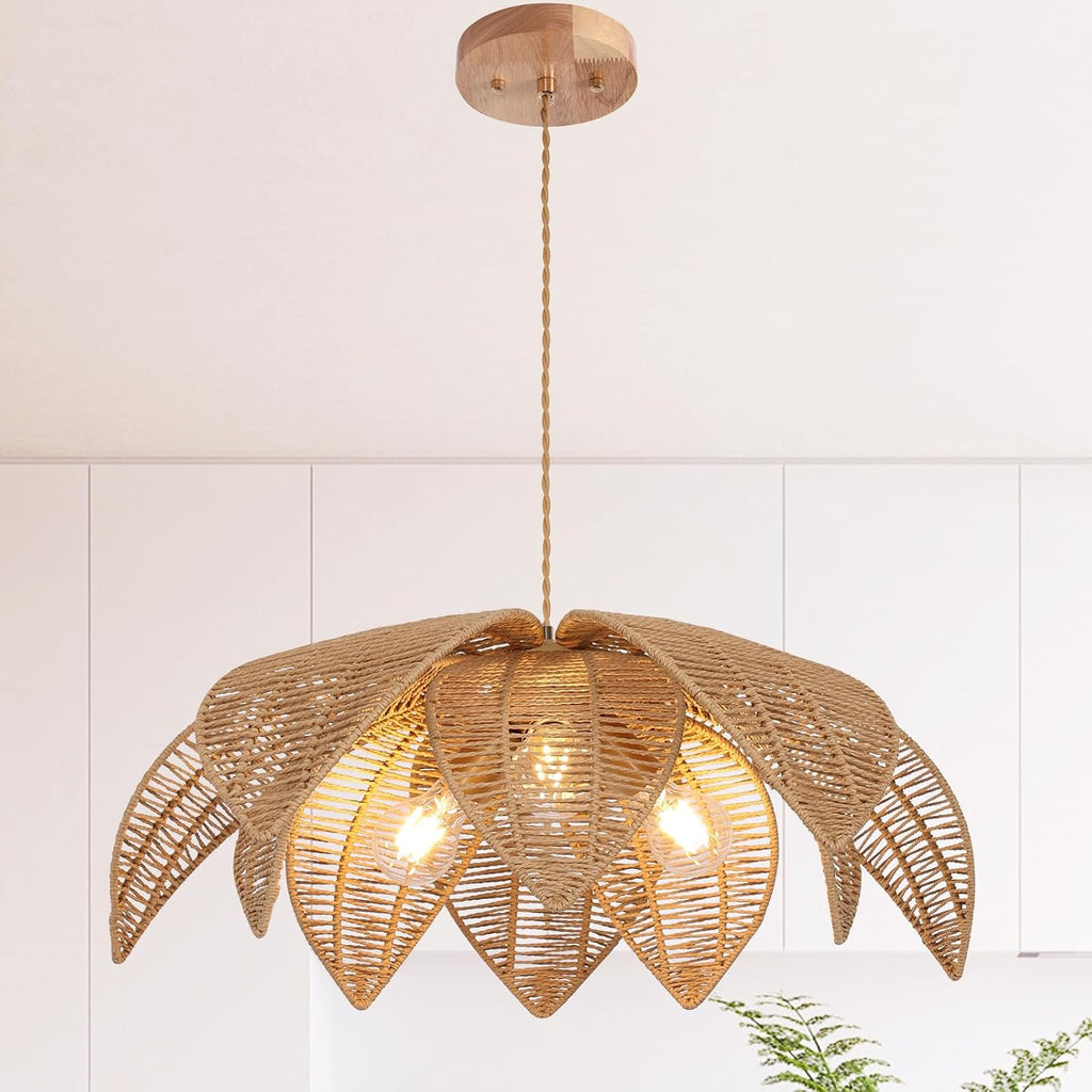 24" 3-Light Rattan Farmhouse Chandelier