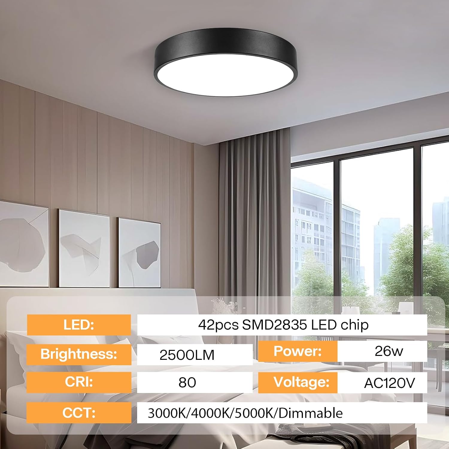 13" 3CCT Dimmable Matte Black Flush Mount Ceiling Light