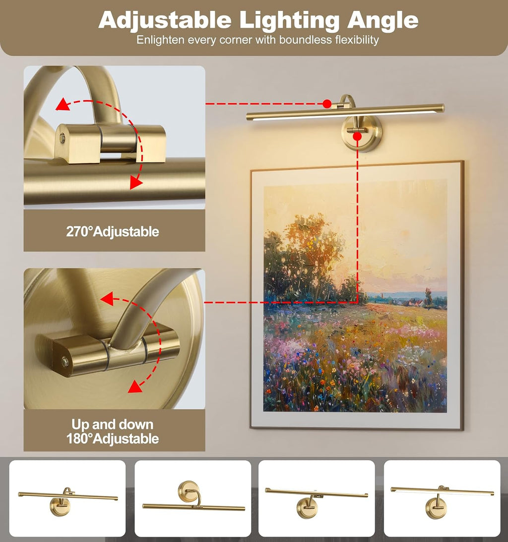 23.62" Dimmable Brass Swing Arm LED Picture Light