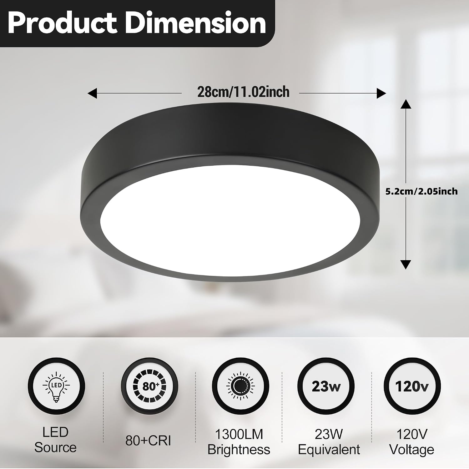 11" Black 5CCT Dimmable LED Flush Mount Light