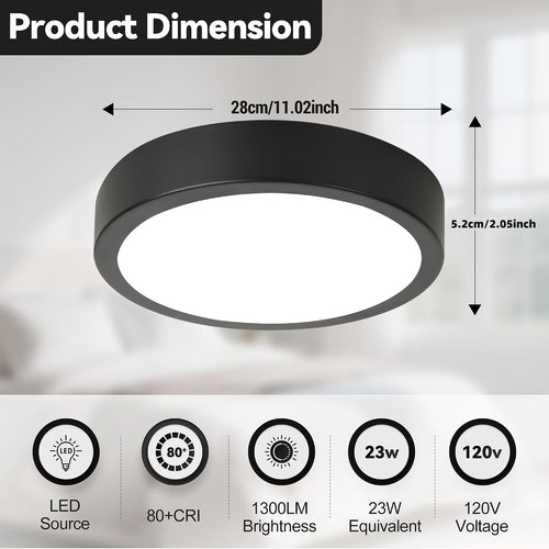 11" Black 5CCT Dimmable LED Flush Mount Light