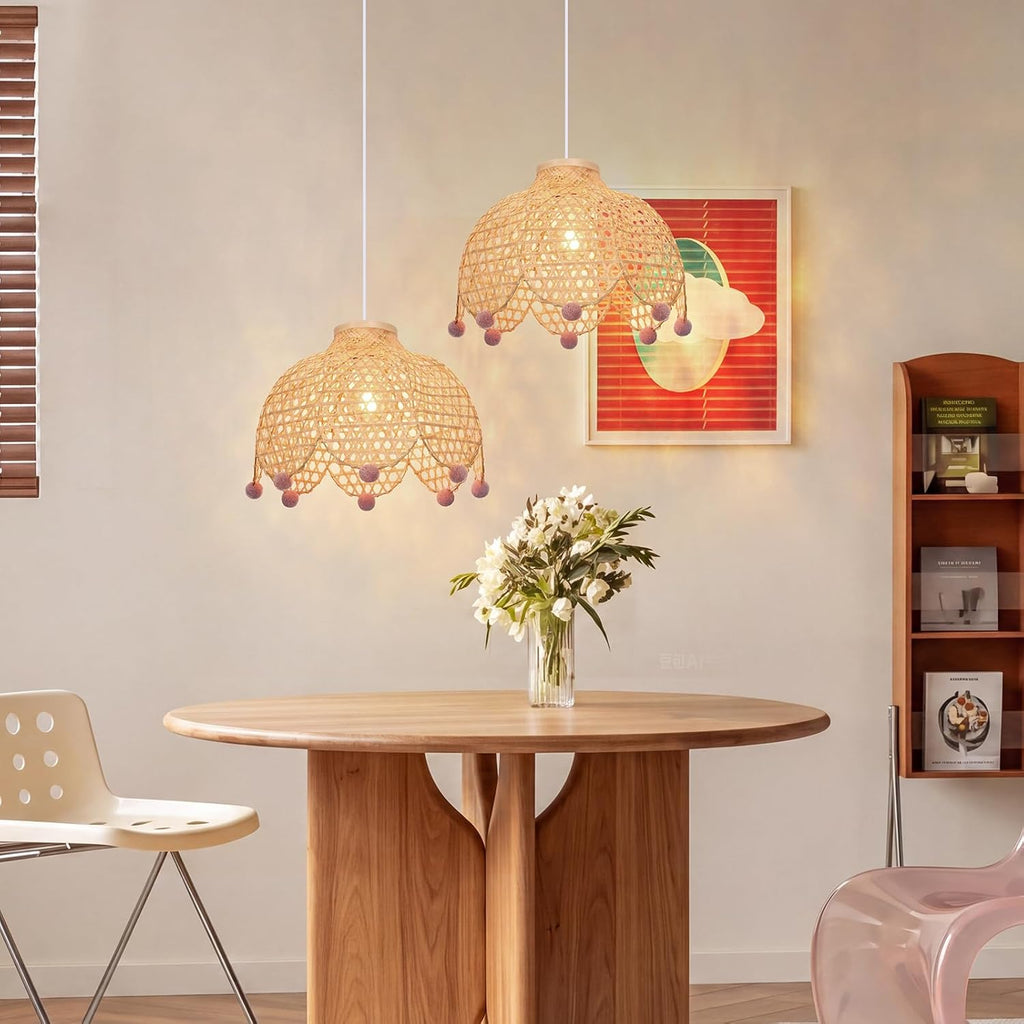 15.7" Boho Bamboo Rattan Pendant Light