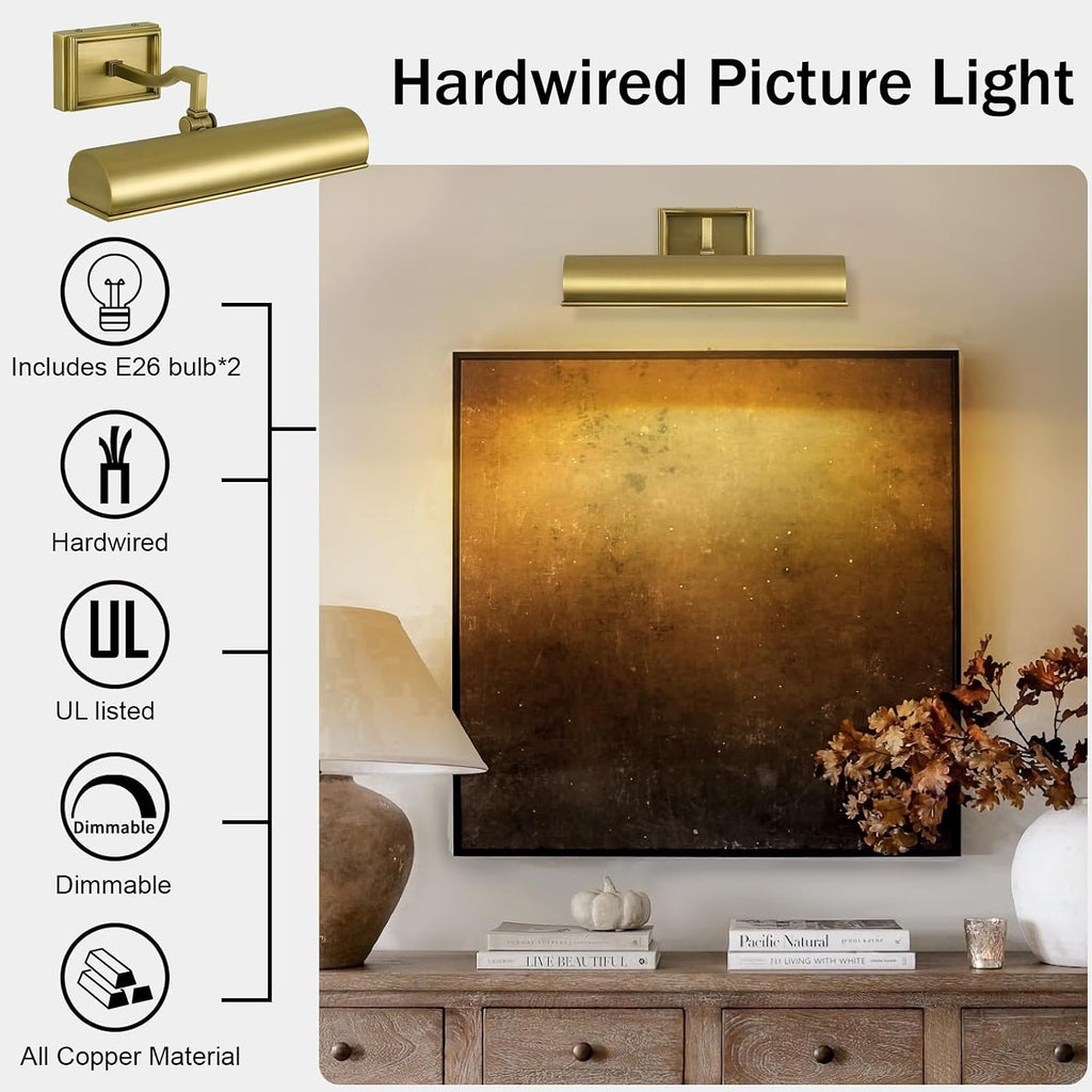 12" Brass Hardwired Gallery Picture Light