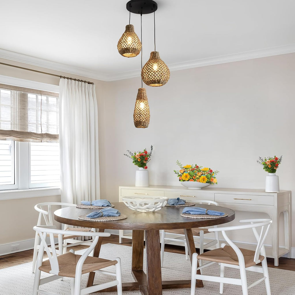 3-Light Rattan Farmhouse Chandelier