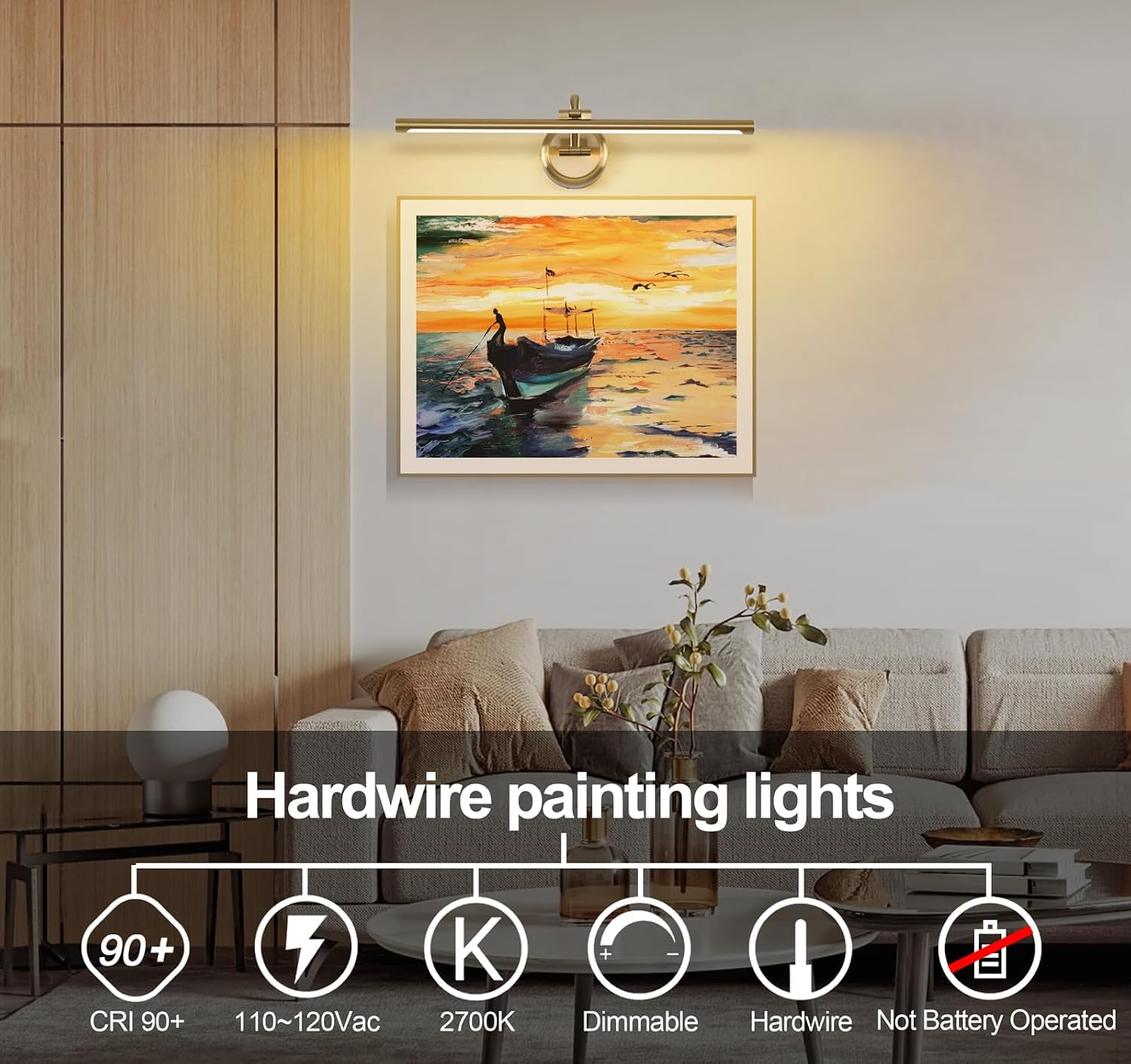 23.62" Dimmable Brass Swing Arm LED Picture Light