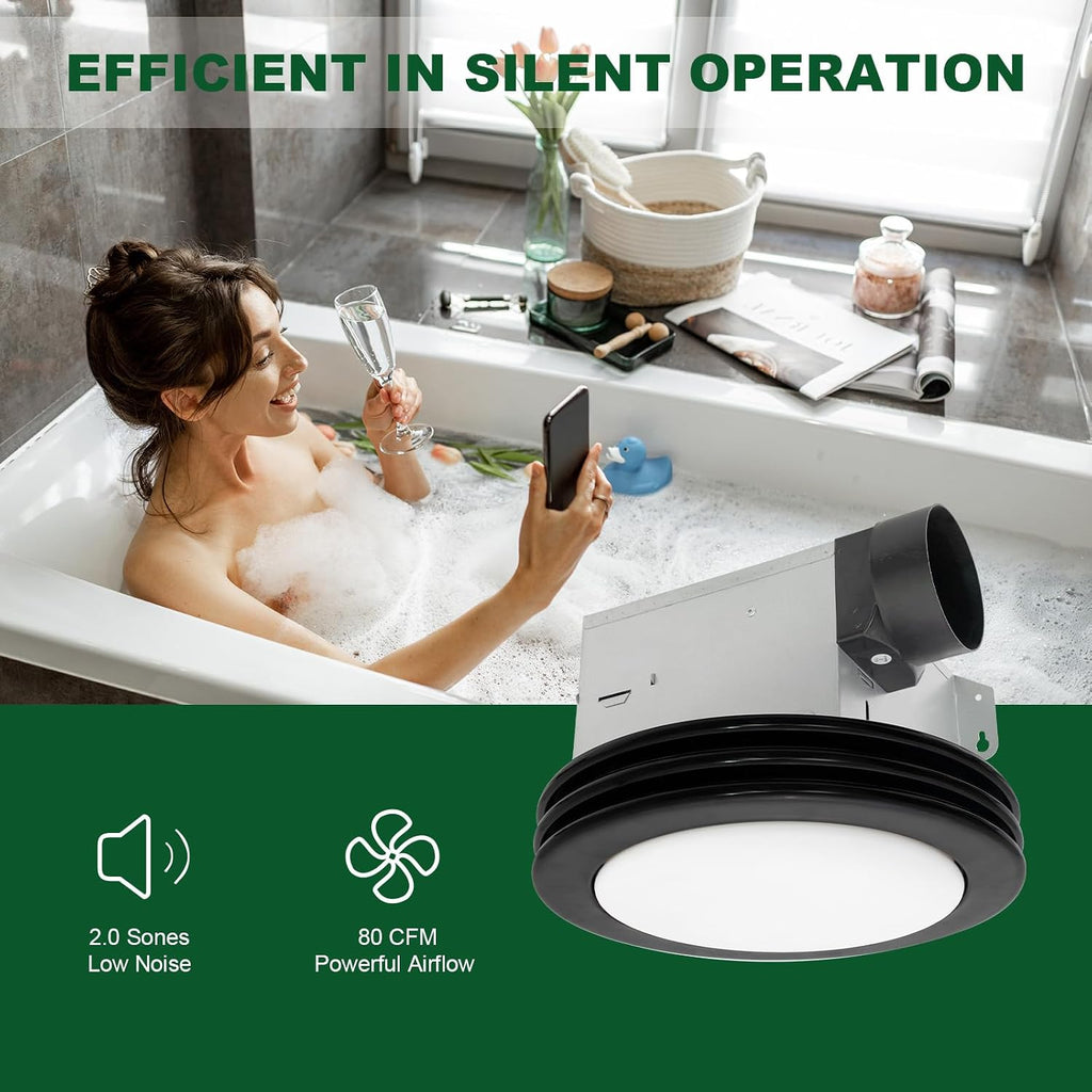 80CFM Bathroom Fan Light Matte Black