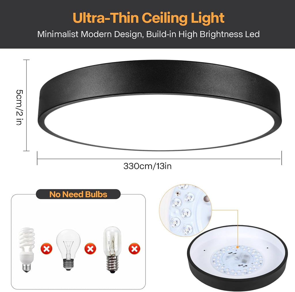 13" 3CCT Dimmable Matte Black Flush Mount Ceiling Light