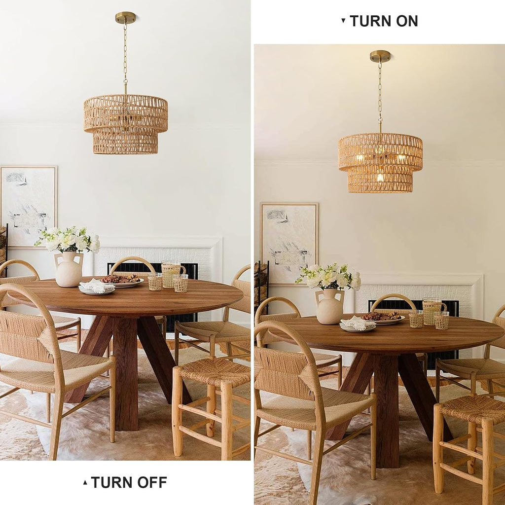 17.8" 4-Light Boho Rattan Chandelier