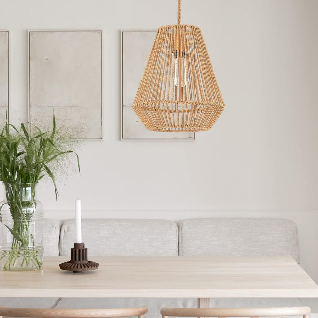 12" Rattan Basket Woven Pendant Light