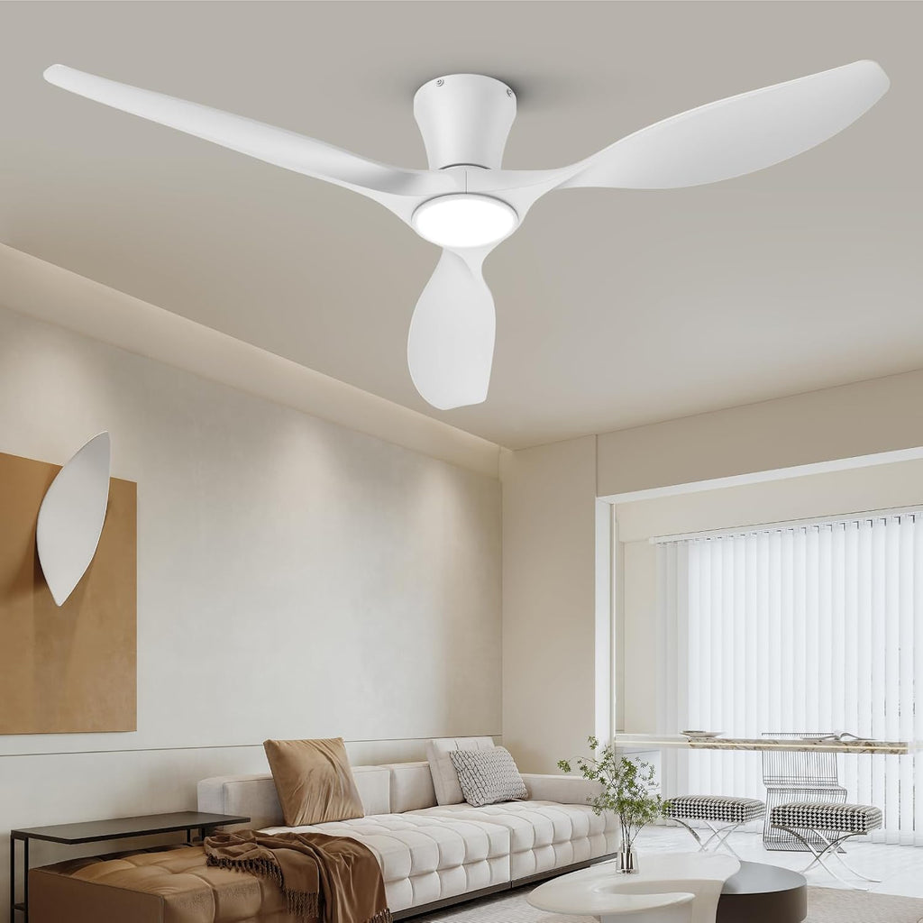 52" White Flush Mount Smart Ceiling Fan with Light