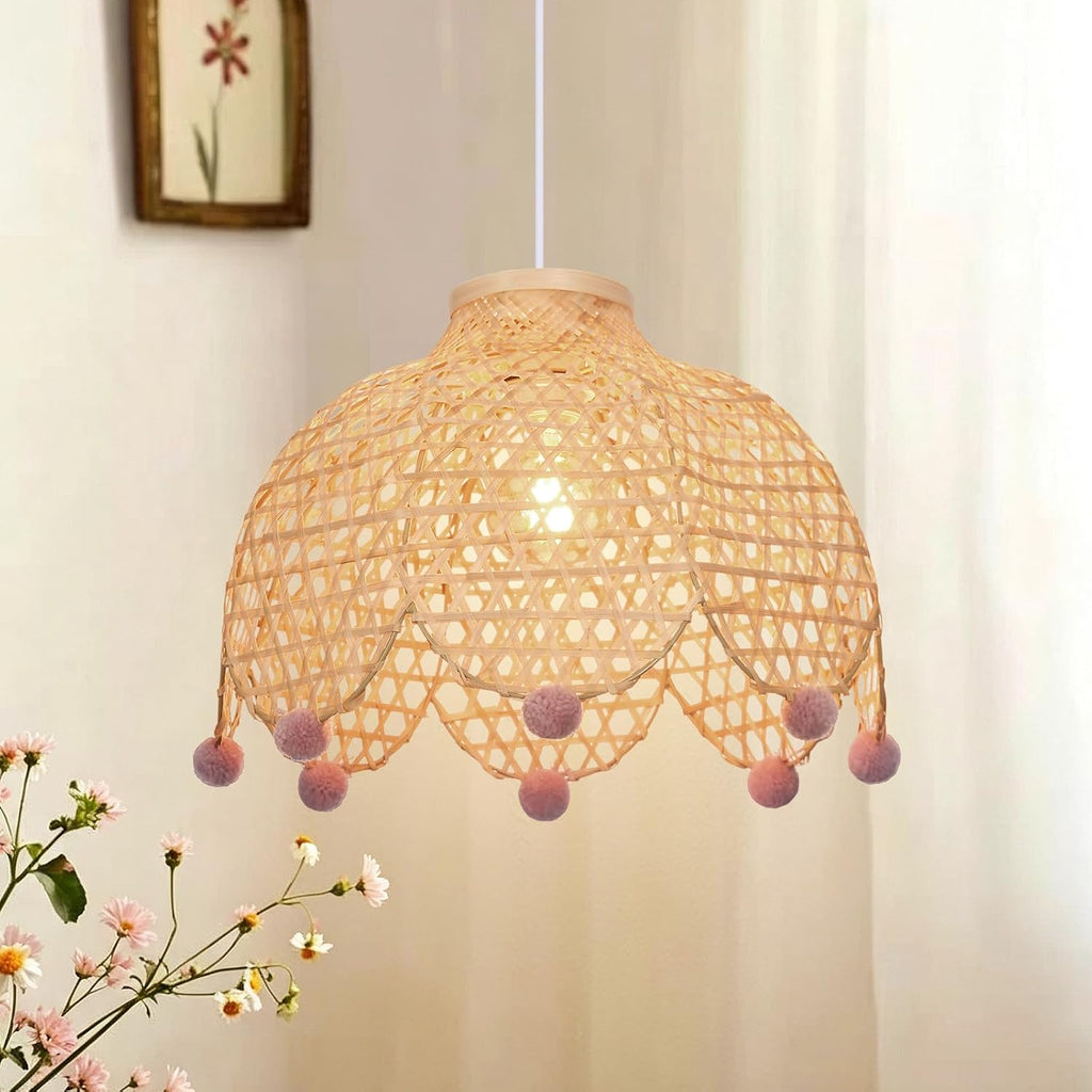 15.7" Boho Bamboo Rattan Pendant Light