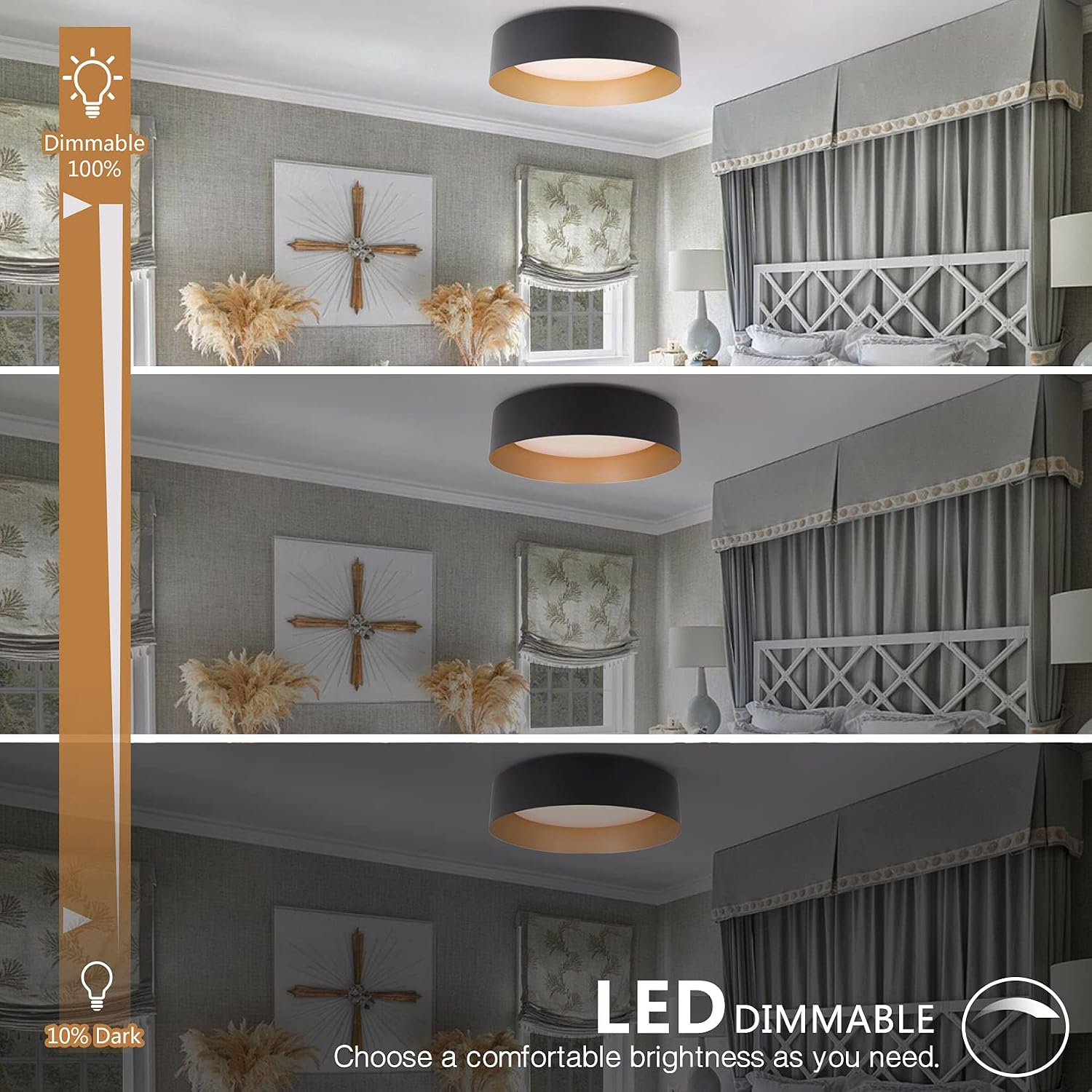12.5" Matte Black & Gold Flush Mount Ceiling Light