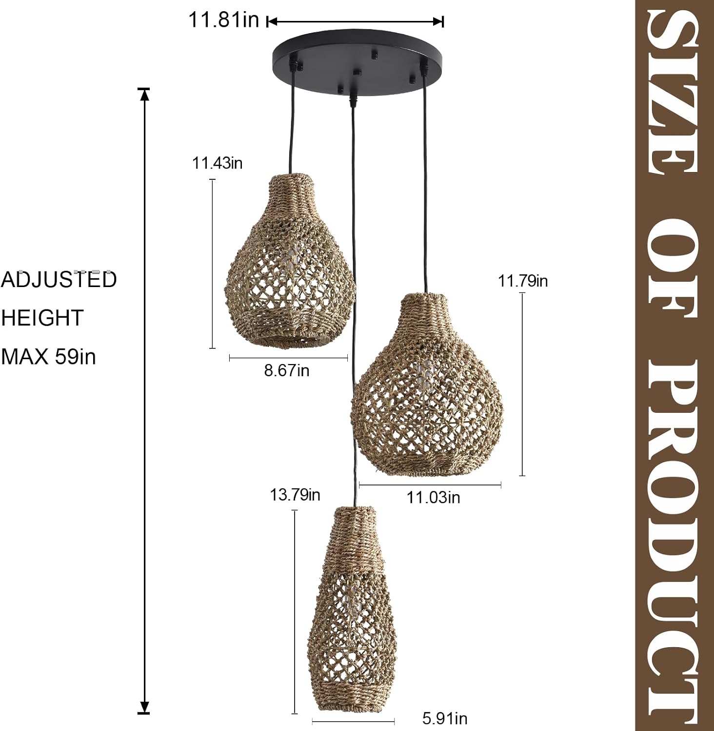 3-Light Rattan Farmhouse Chandelier