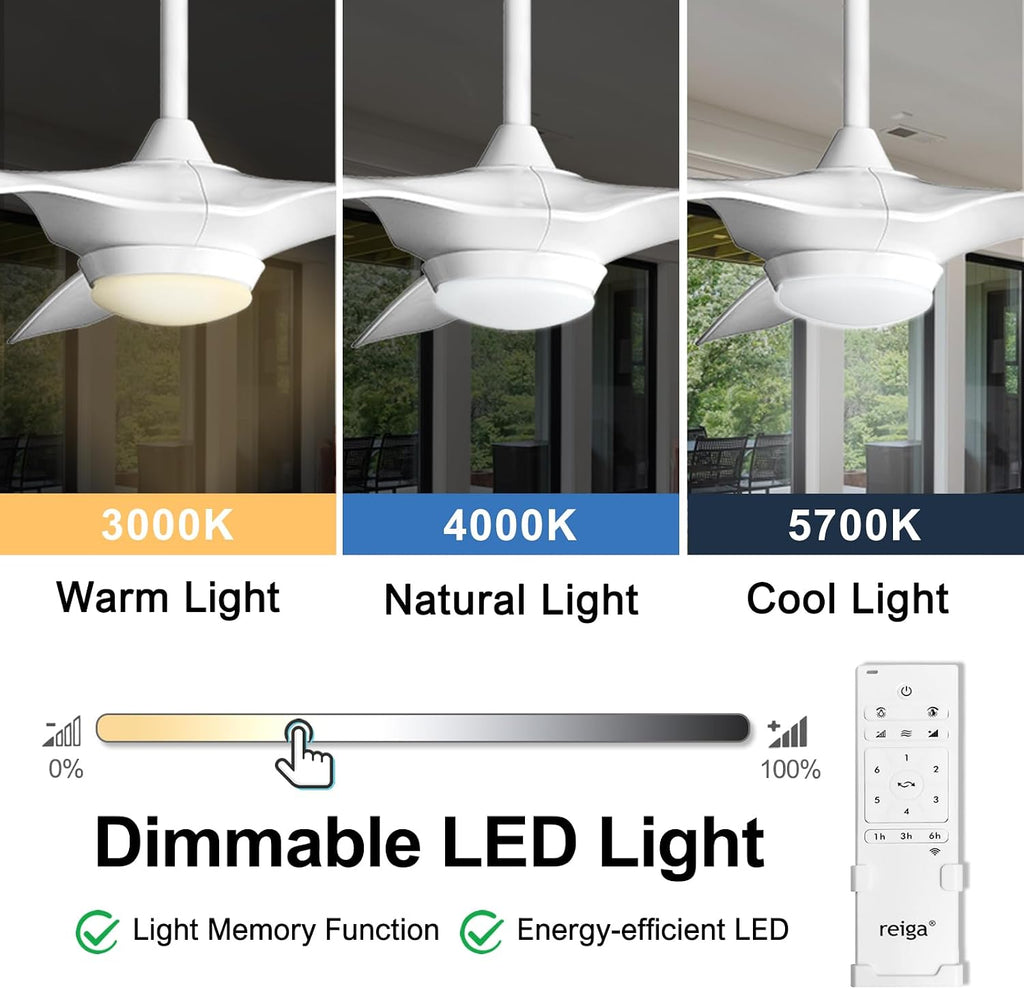 52" White 3-Blade Smart Ceiling Fan with Light