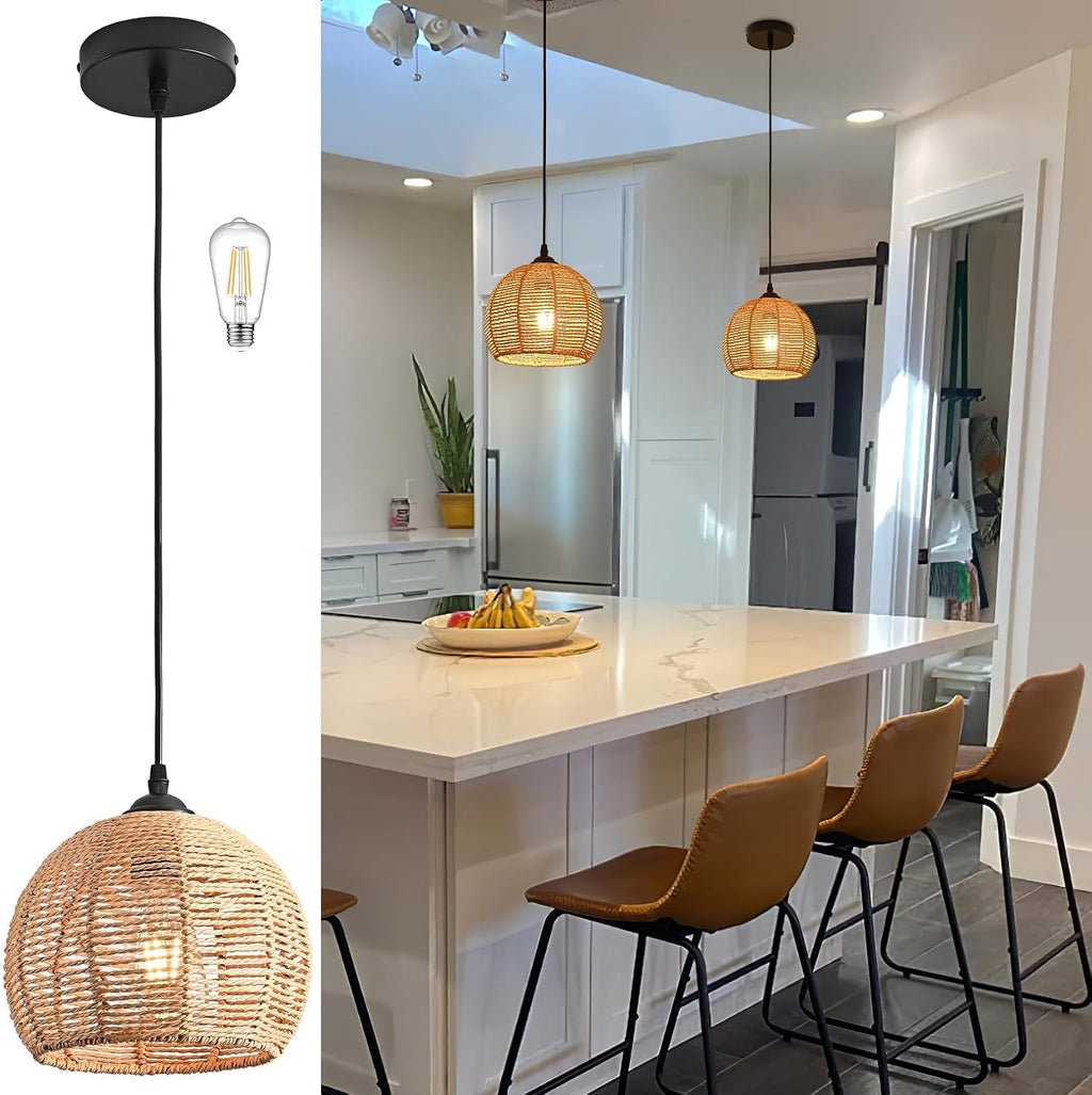 Mini Hemp Rope Woven Boho Pendant Light