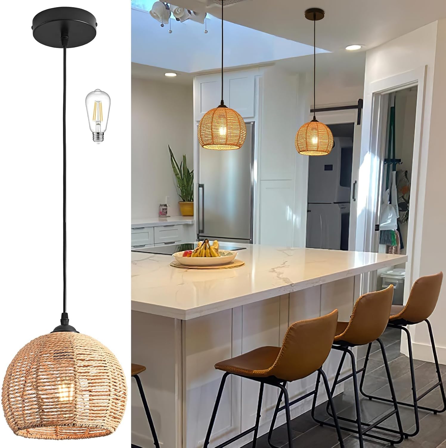 Mini Hemp Rope Woven Boho Pendant Light