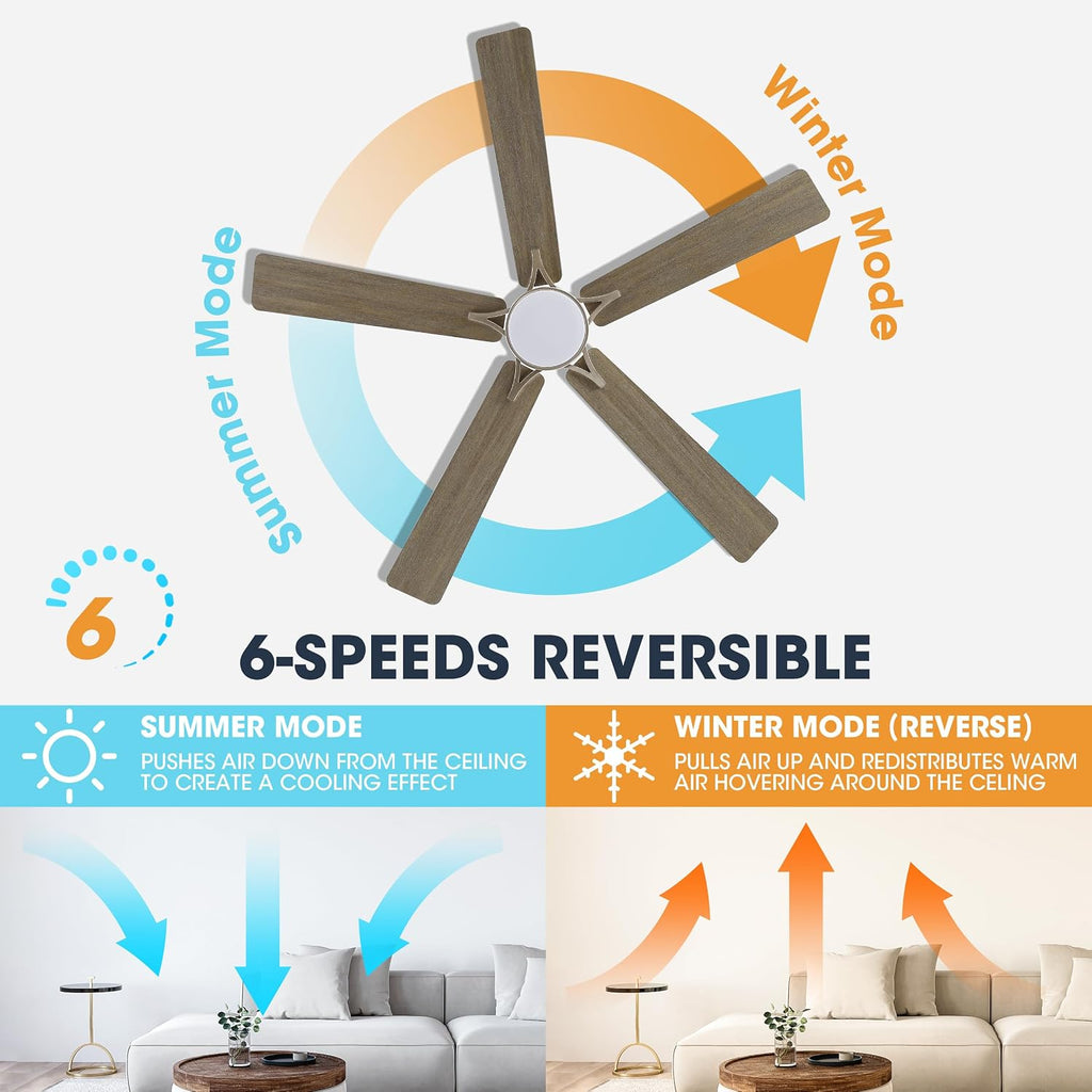 60" Nickel Grey Smart Ceiling Fan with Light