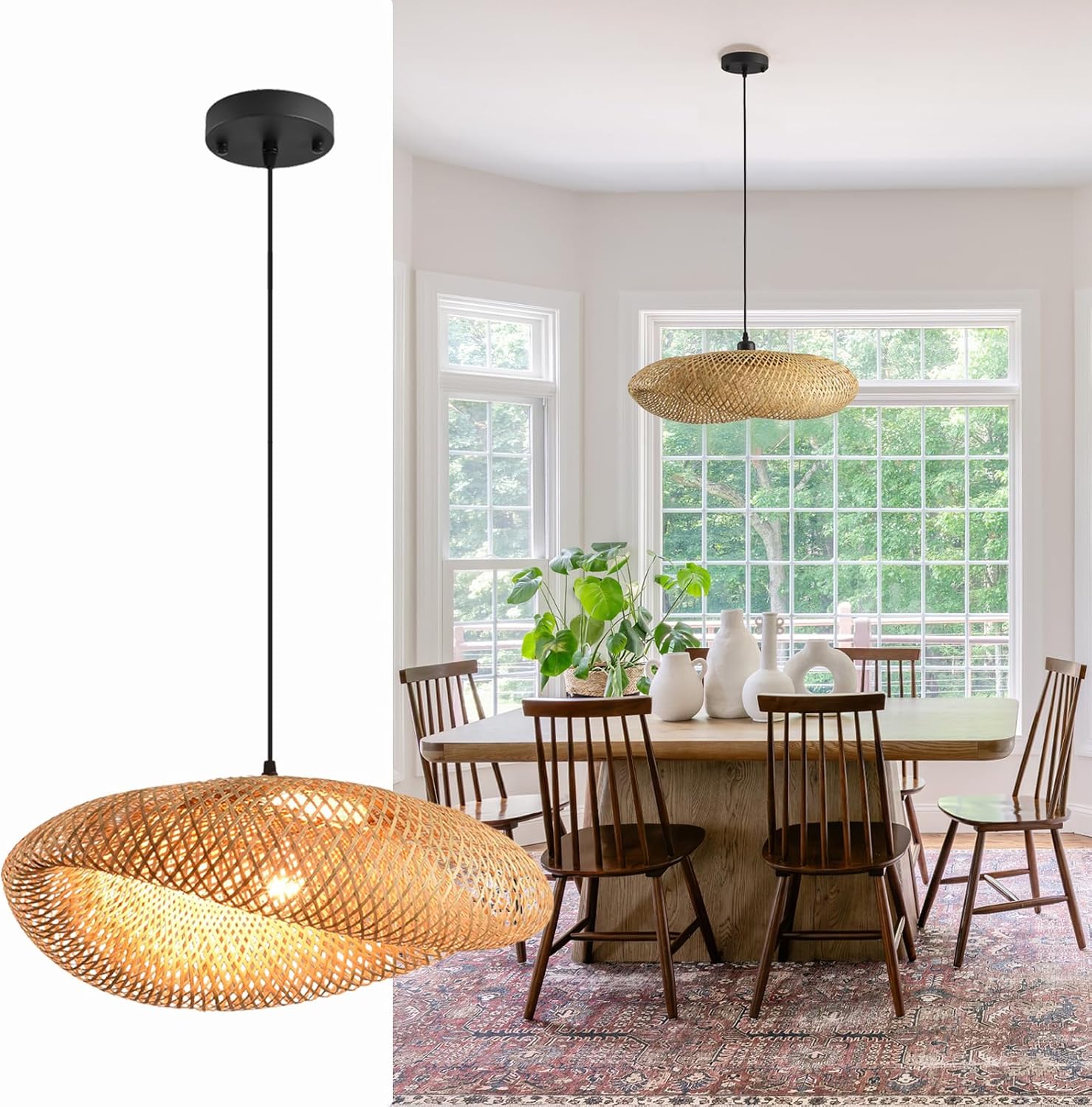 19.7" Farmhouse Bamboo Rattan Pendant Light