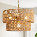 17.8" 4-Light Boho Rattan Chandelier