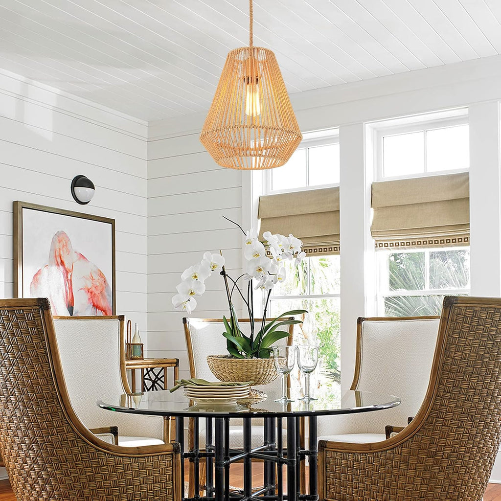 12" Rattan Basket Woven Pendant Light