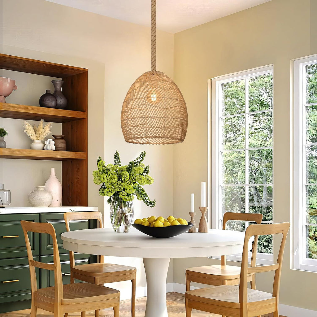 13.7" Boho Rattan Pendant Light