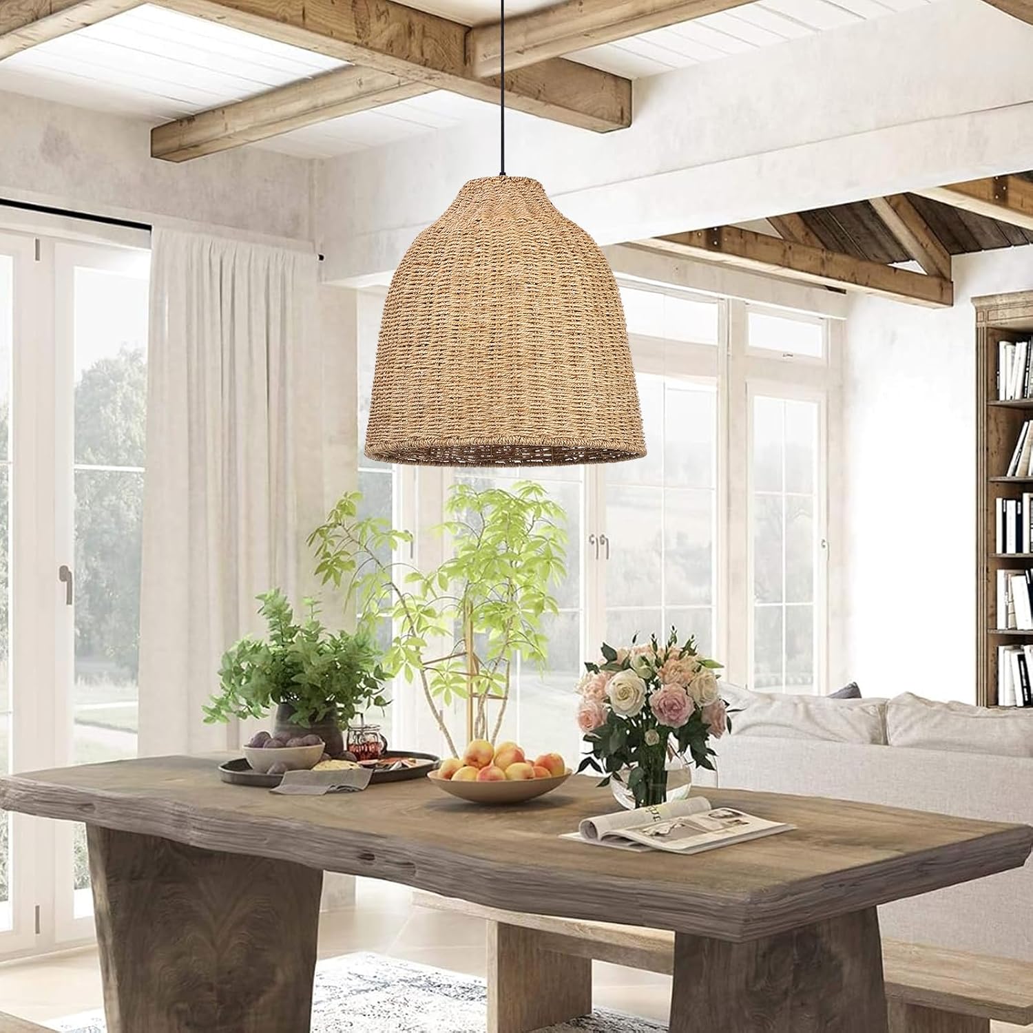19.6"×17.6" Rattan Woven Pendant Light