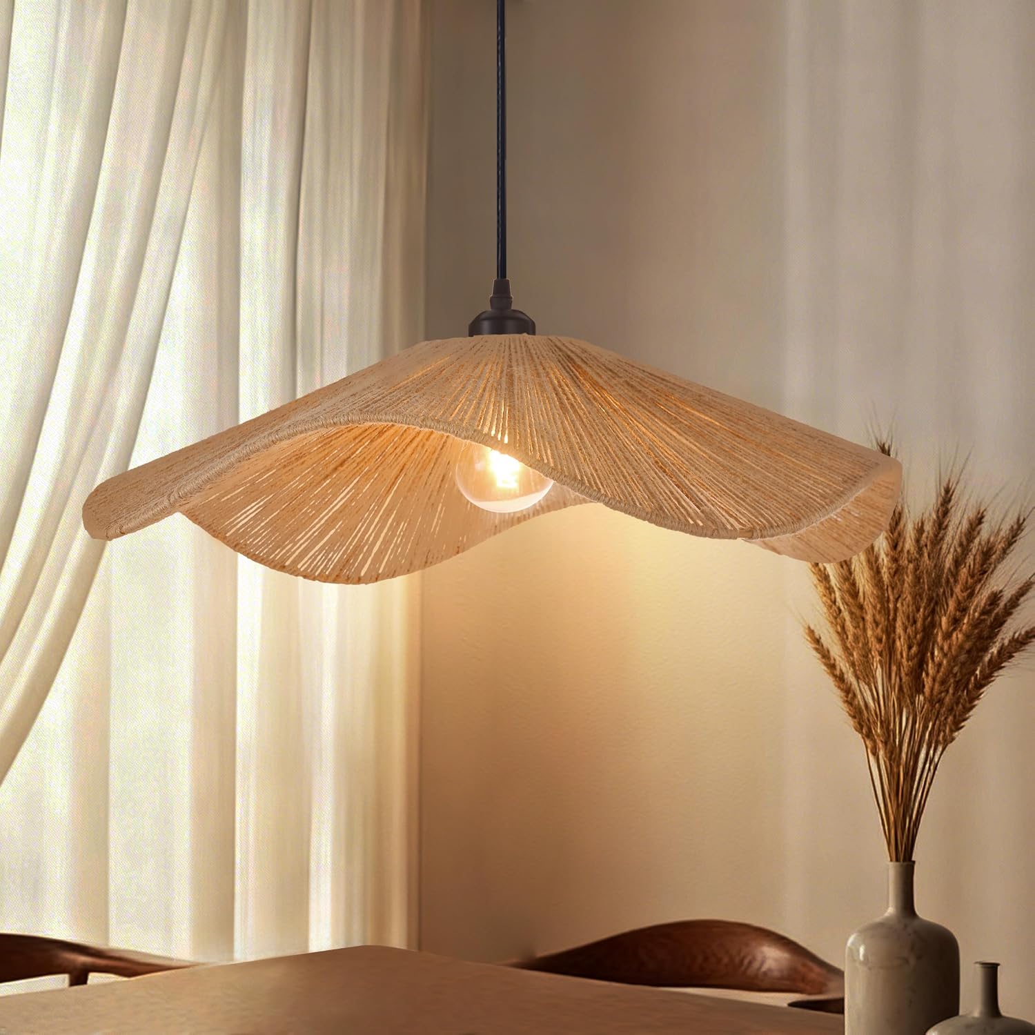 19.6" Boho Rope Farmhouse Pendant Light