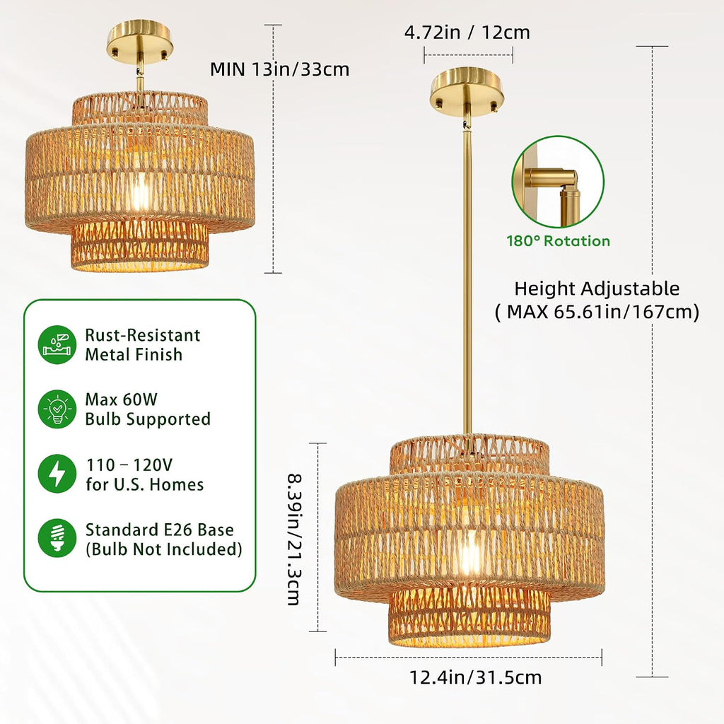 12.4" Boho Rattan Chandelier