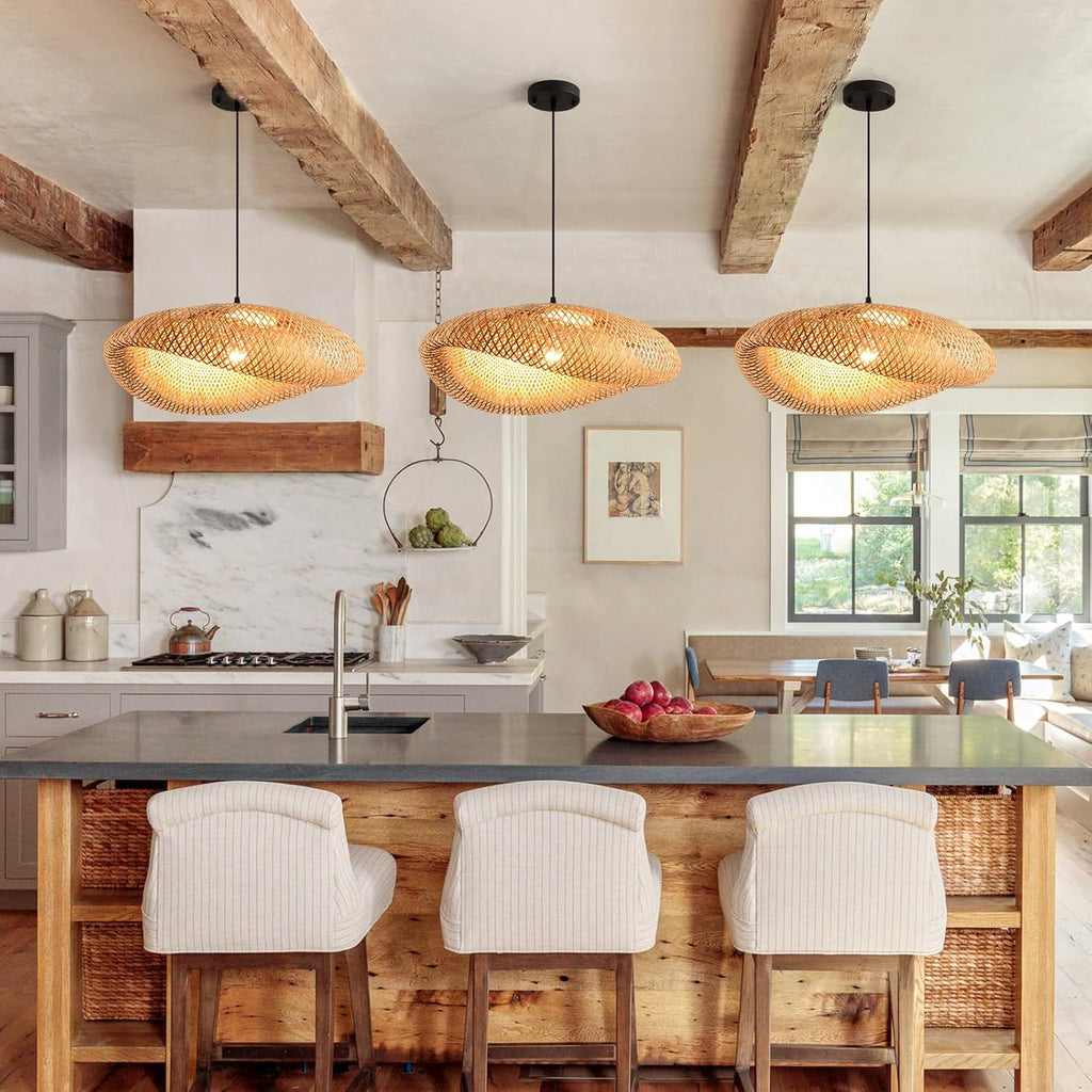 19.7" Farmhouse Bamboo Rattan Pendant Light